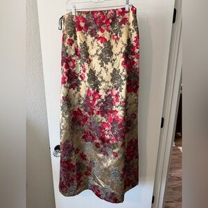 Floral Print Skirt with Deep Red Flowers